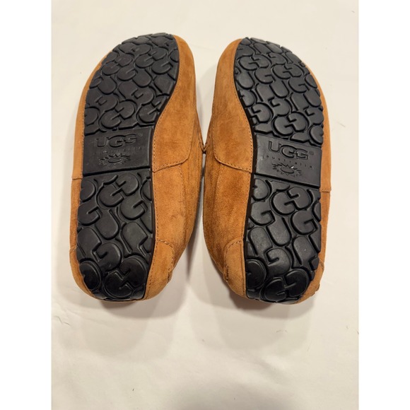 UGG Ascot Suede Slippers Shearling Lined Loafers 12 Chestnut Brown Excellent